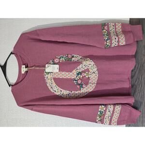 Sage & Fig Floral Peace Sign Long Sleeve Top Medium NWT Boho